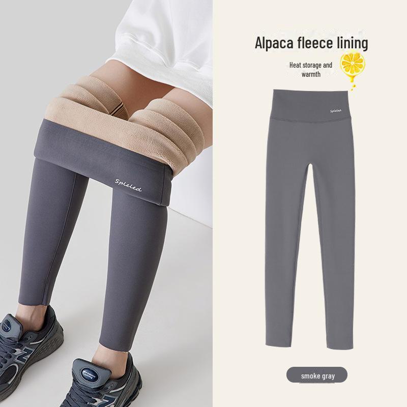 Women's High-Waisted Velvet Leggings - Thick, Warm Gray Yoga Pants for Autumn/Winter 2024