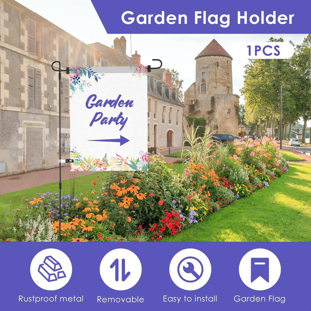 Garden Flag Holder Stand 34inch Rust Resistant Wrought Iron Flag Poles with Anti Wind Clips for 13inch Flags for Yard Lawn Decor