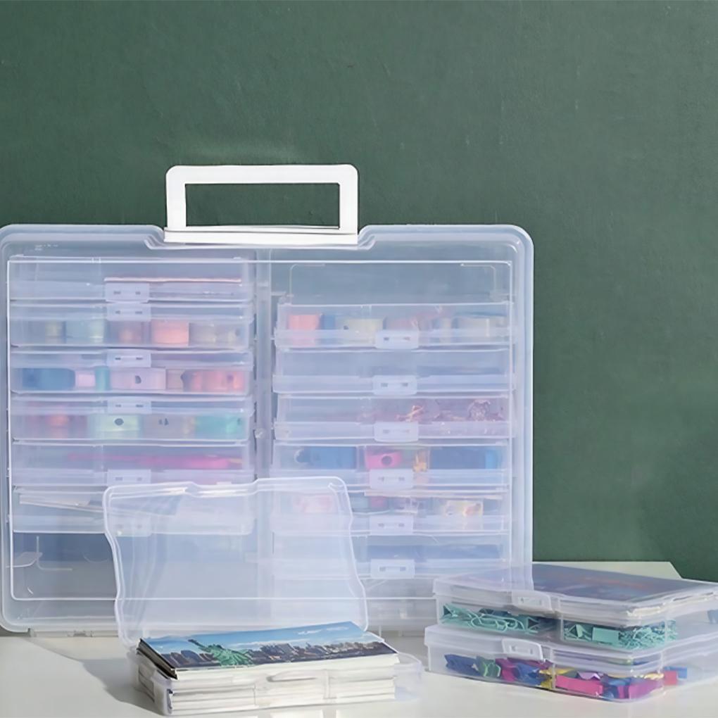 16-Compartment Plastic Photo Storage Box with Handle - Transparent Photo Organizer Case for Photos, Cards, Stickers, Seeds