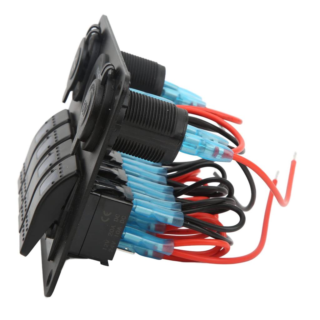 4 Gang Marine Boat Rocker Switch Panel, - 24V Waterproof RV USB Cigarette