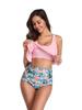 Multicolor Lotus Leaf High-Waist Split Bikini Swimsuit for Women - Conservative Style