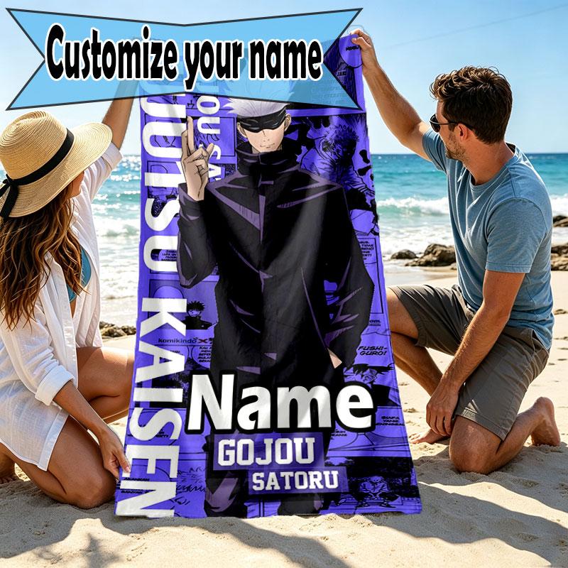Custom Name Personalized Jujutsu Kaisen Print Beach Towel, for Trip Camping Beach Party Home Decor, Birthday Gift for Family & Friends