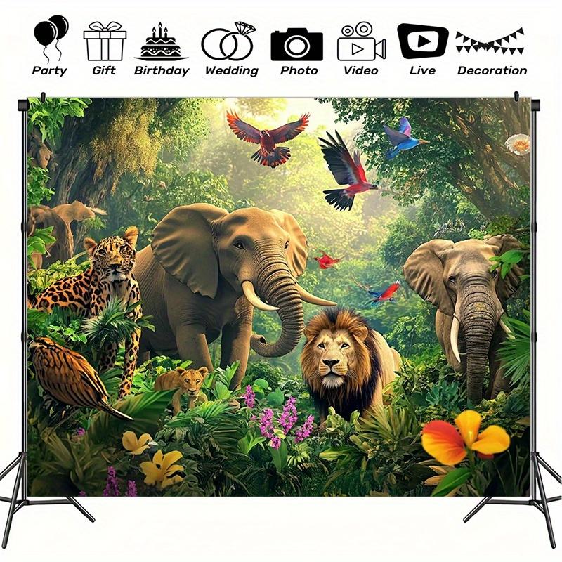 1pc Magnificent Jungle Animal Wildlife Polyester Background, Suitable for Birthday Party Decoration, Vibrant Animal Scenes
