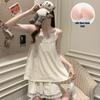 Princess Style Cloud Cotton Pajama Set for Women with Built-in Bra