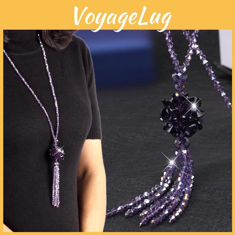 Crafted Long Beautifully Ethnic Crystal Necklace For Women With Stunning Detail Tassel
