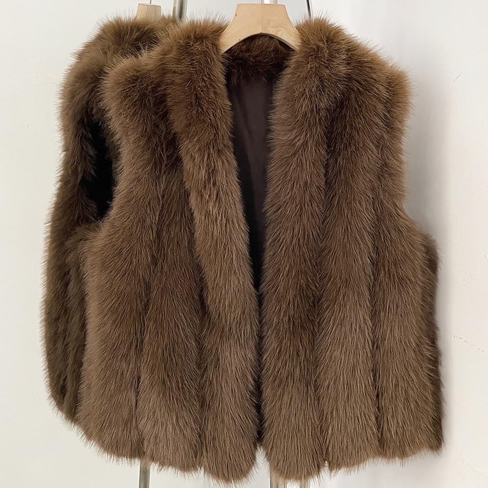 Winter new imitation fox hair short vest women's fashion thin warm vest environmentally friendly plush sleeveless jacket