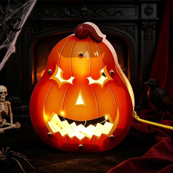 Indoor Festive Atmosphere Props Halloween Lantern Craft Set for Kids, DIY Handheld Paper Pumpkin Ghost Battery Operated LED Lights with Light Trick or