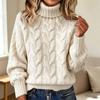 Damen-Strickpullover mit Rollkragen, langen Ärmeln, einfarbig und mit Zopfmuster