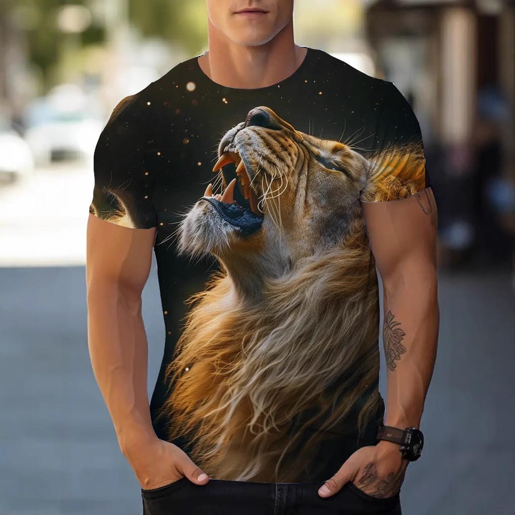 Herr T-shirt Sommar Casual T-shirt 3D-tryckt Street Dominerande Lejon T-shirt