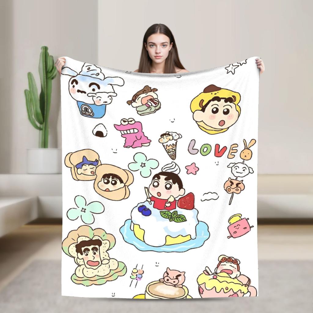 Cute Cartoon Crayon Shin-chan Blanket  Wool Funny Breathable Throw Blankets for Home Textile Decor