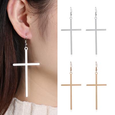 Ethnic Big Cross Long Earrings For Women Gold Color Drop Earrings Zircon Dropshipping Bijoux Ethnique Femmes Punk Cross Earring