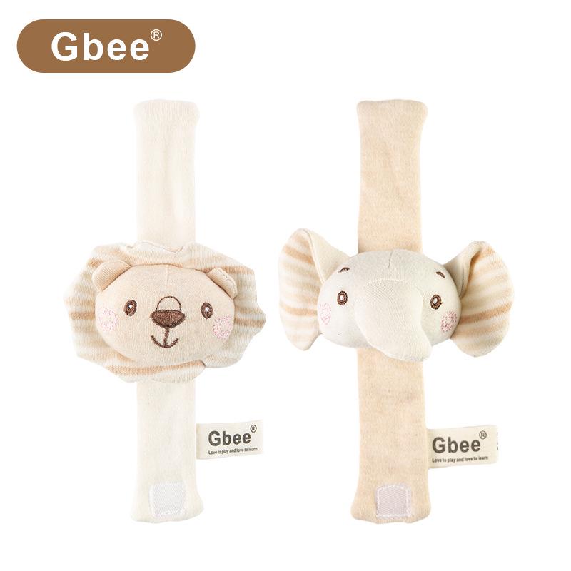 Gbee Organic Cotton Baby Rattle Set: Wrist Strap, Hand Crank Soothing Toys for Newborns