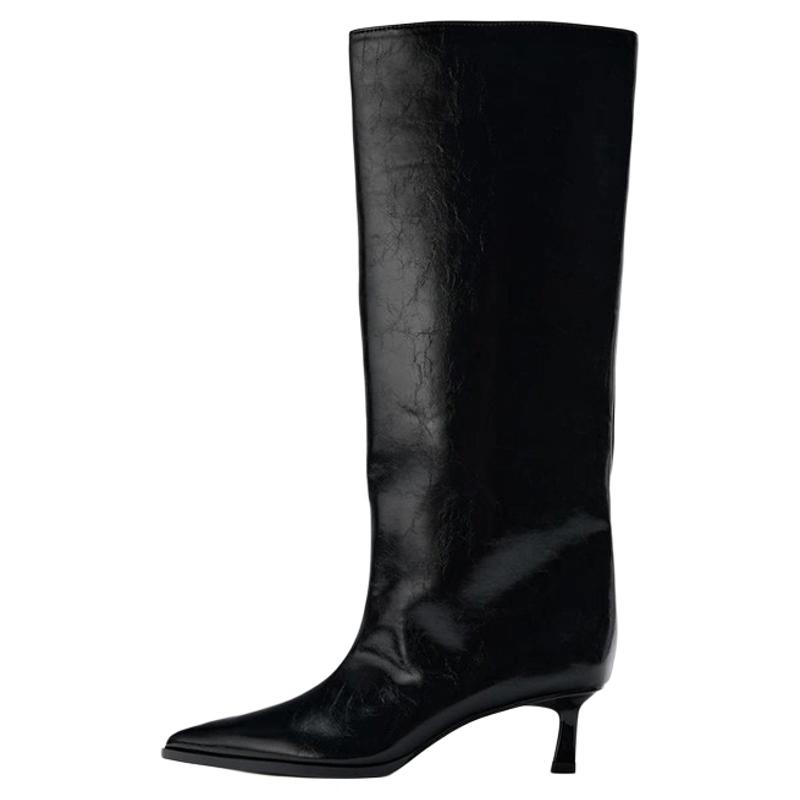 Sexy Winter New Fashion Knee-High Boots Women Pointed Toe Elegant Thin Low Heel Casual Ladies Pumps Shoes Long Botas Mujer