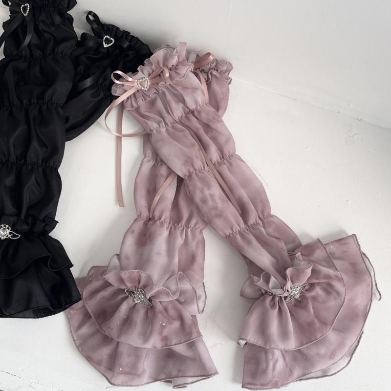 Elegant Lace Trimmed Chiffon Arm Sleeves With Ruffled Detail Photoshoot Costume Sleeves For Cosplay And Anime Fashion