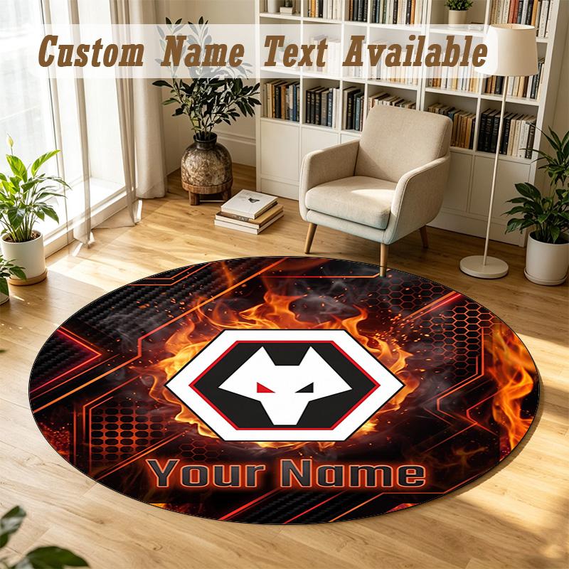 Round Rug Custom NameWolverhampton Wanderers Football Pattern Non Slip Carpet Home Floor Decor