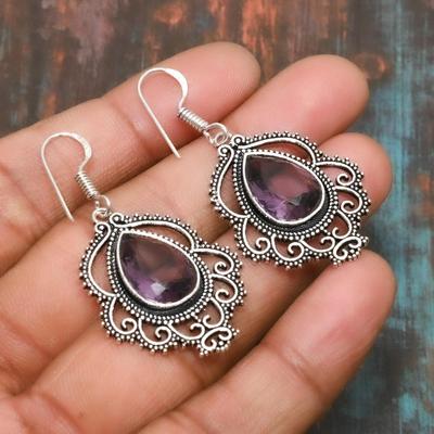 Orecchino di gioielli in argento sterling 925 fatto a mano con pietra preziosa ametista per il Ringraziamento