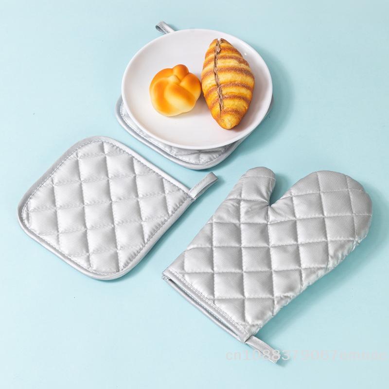 1Set High-Temperature Resistant Polyester Oven Baking Gloves And Microwave Mitts - Kitchen Baking Tools