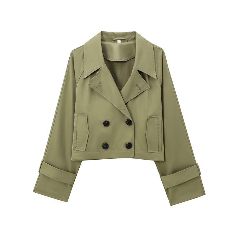 

Seattle Retro British Style Lapel Double Breasted Long Sleeves Short Loose Trench Coat Small Women s Jacket Army Green L
