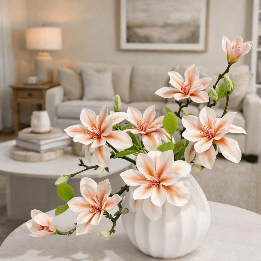 Realistic Simulation Orchid Handmade Faux Magnolia Branch Fake Silk Flower  Forest Garden