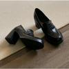 Retro Minimalist Niche Platform Thick-soled High-heeled Shoes for Women, Leather Shoes