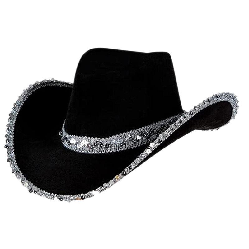 

Sequin Cowboy Hat Sequined Curved Brim Jazz Hat Cowgirl Caps Vibrant Colors Bachelorette Party Hats For Stage Performances Hen чёрный