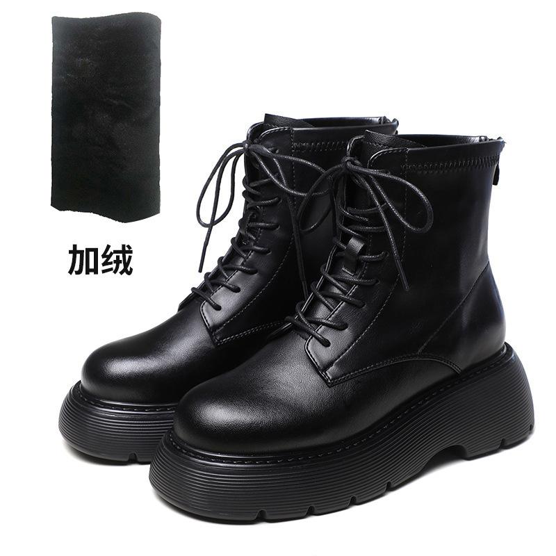 Leather Platform Martin Women's New Autumn and Winter Medium Tube Velvet Elastic Short Sub-size Single Women's Shoes