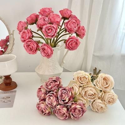 7 Bundles Roses Fake Flowers Retro Artificial Rose Flower with Stems for Table Vase Bridal Wedding Party Home Decoration