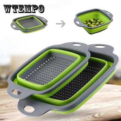 2PCS Basket Foldable Strainer Colander Collapsible Drainer Kitchen Storage Tool Silicone Folding Drain Basket Fruit Vegetable Washing