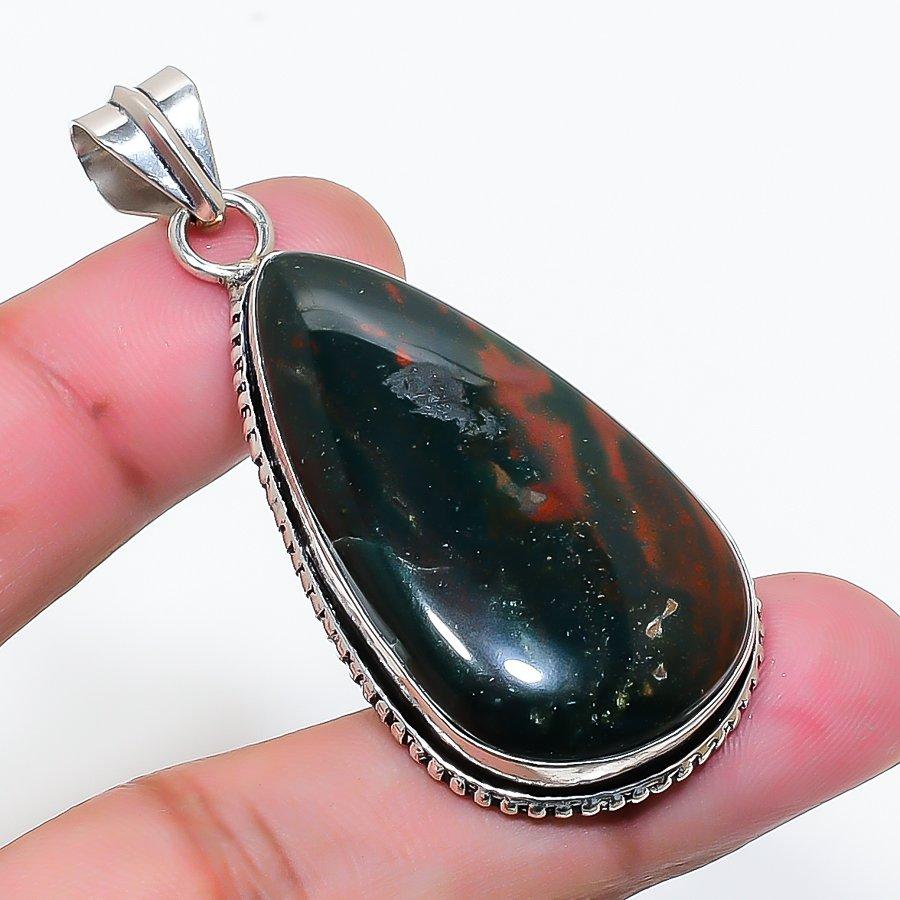 Natural Bloodstone Gemstone Handmade 925 Sterling Silver Pendant 2.17  AP-15688