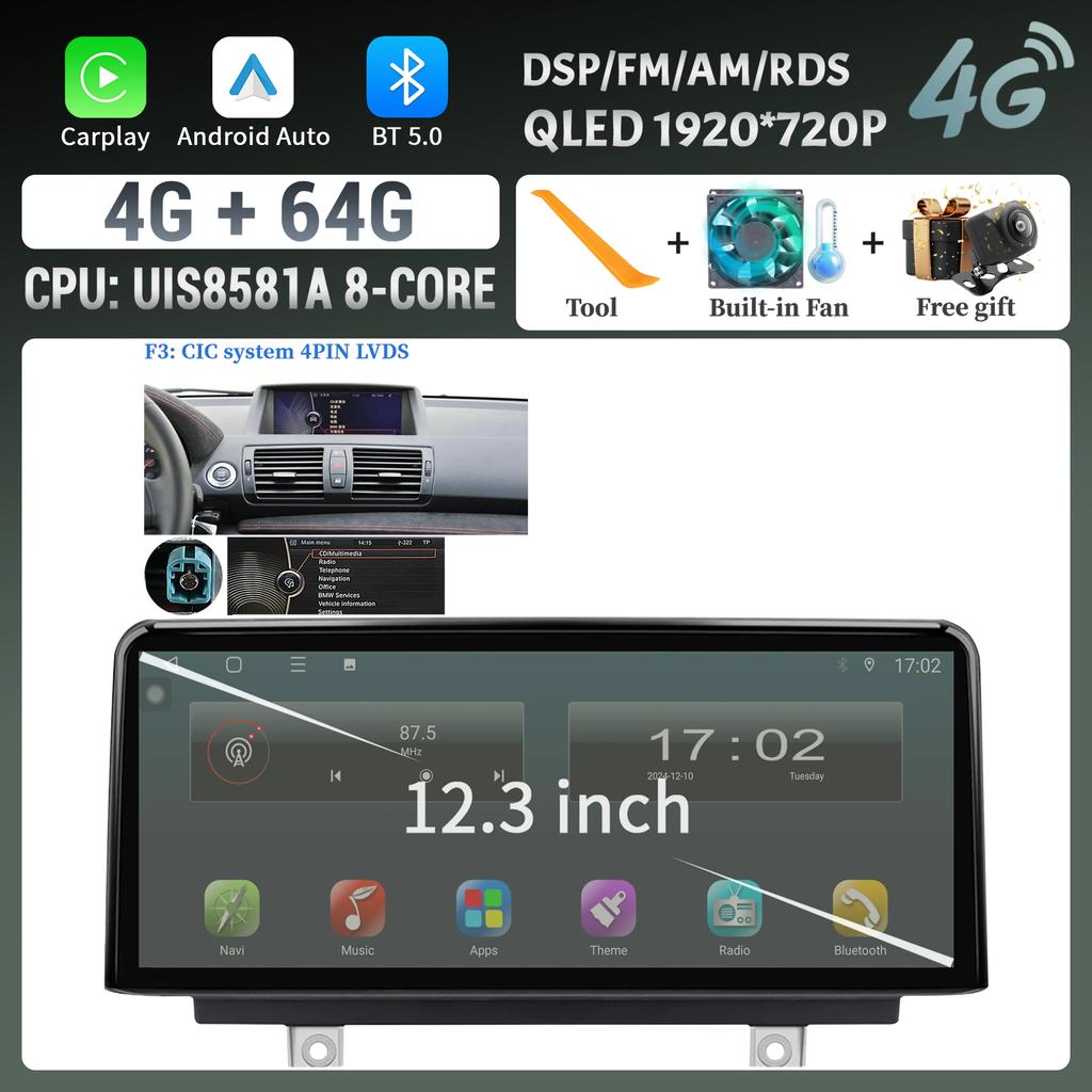 12.3inch For BMW 1 Series E81 E82 E87 E88 2004-2012 Android Auto Radio Wireless Bluetooth Carplay Multimedia Touch Screen Stereo