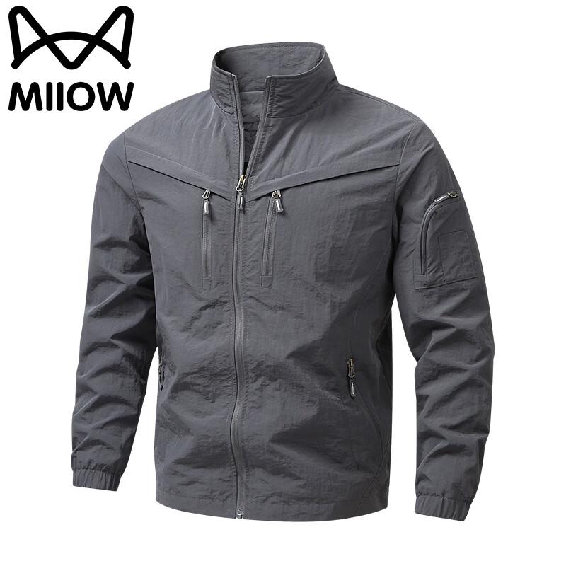 MiiOW Men's Stand Collar Multi-Pocket Casual Workwear Jacket