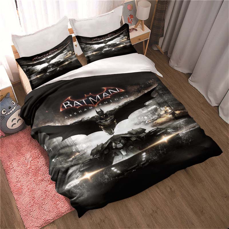 3D Printed Batman Cartoon Pattern Bedding and Duvet Cover Set, Soft and Warm Dormitory Bedding Set