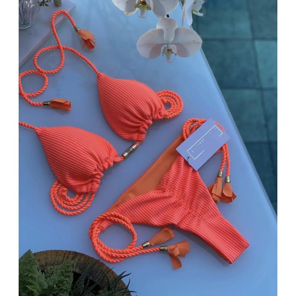 Dámské Bikini Nový Speciální Materiál Jednobarevný Šňůrkový Plavky Vícebarevné