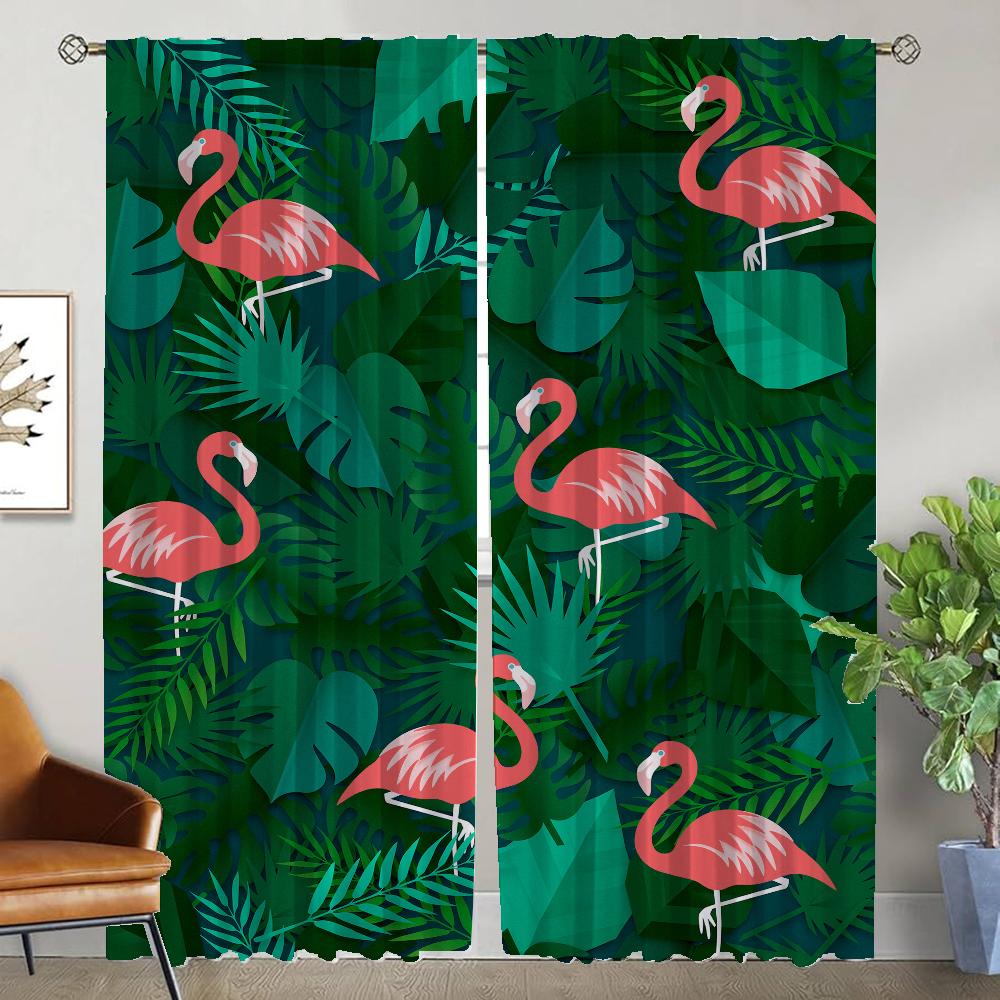 Flamingo Elegant Room Curtains for Living Room Blackout Curtain Partition Halloween Decoration Tulle for Bedroom Shades Kitchen