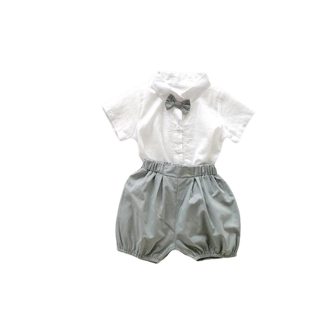 Summer Formal Korean Boys' Suit with Bow Tie: Infant 0-4Y Short Sleeve Shirt & Shorts - Perfect for First Birthday