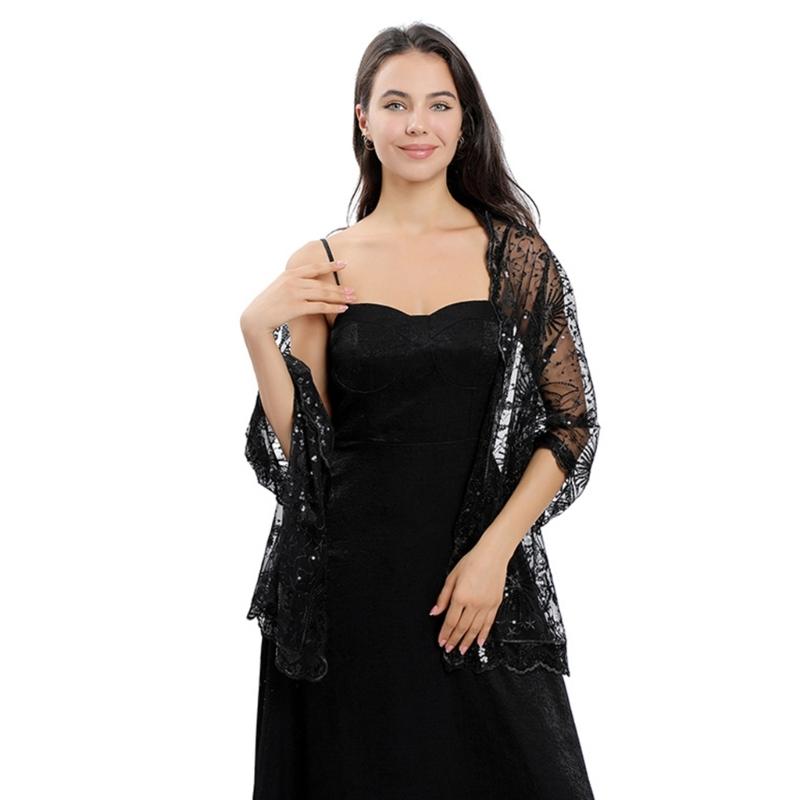 Woman Sequins Decor Embroidery Scarf for Summer Wedding Party Sunproof Supplies