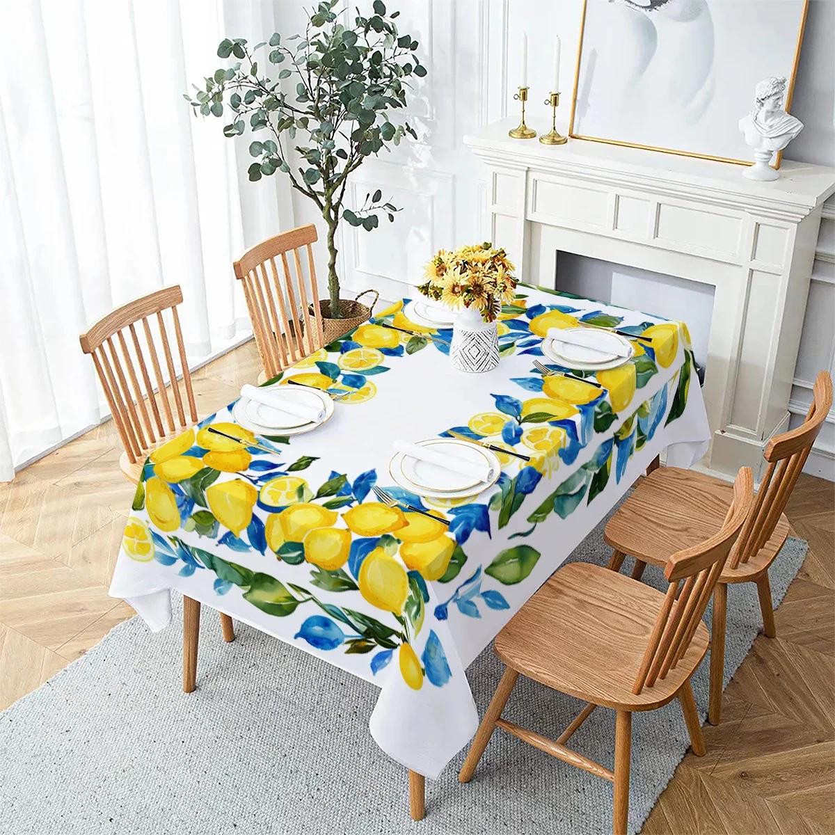 1 pièce Rectangle Polyester Citron Aquarelle Imperméable Nappe Décoration Maison Cuisine Salon Fête de Mariage 100x145cm
