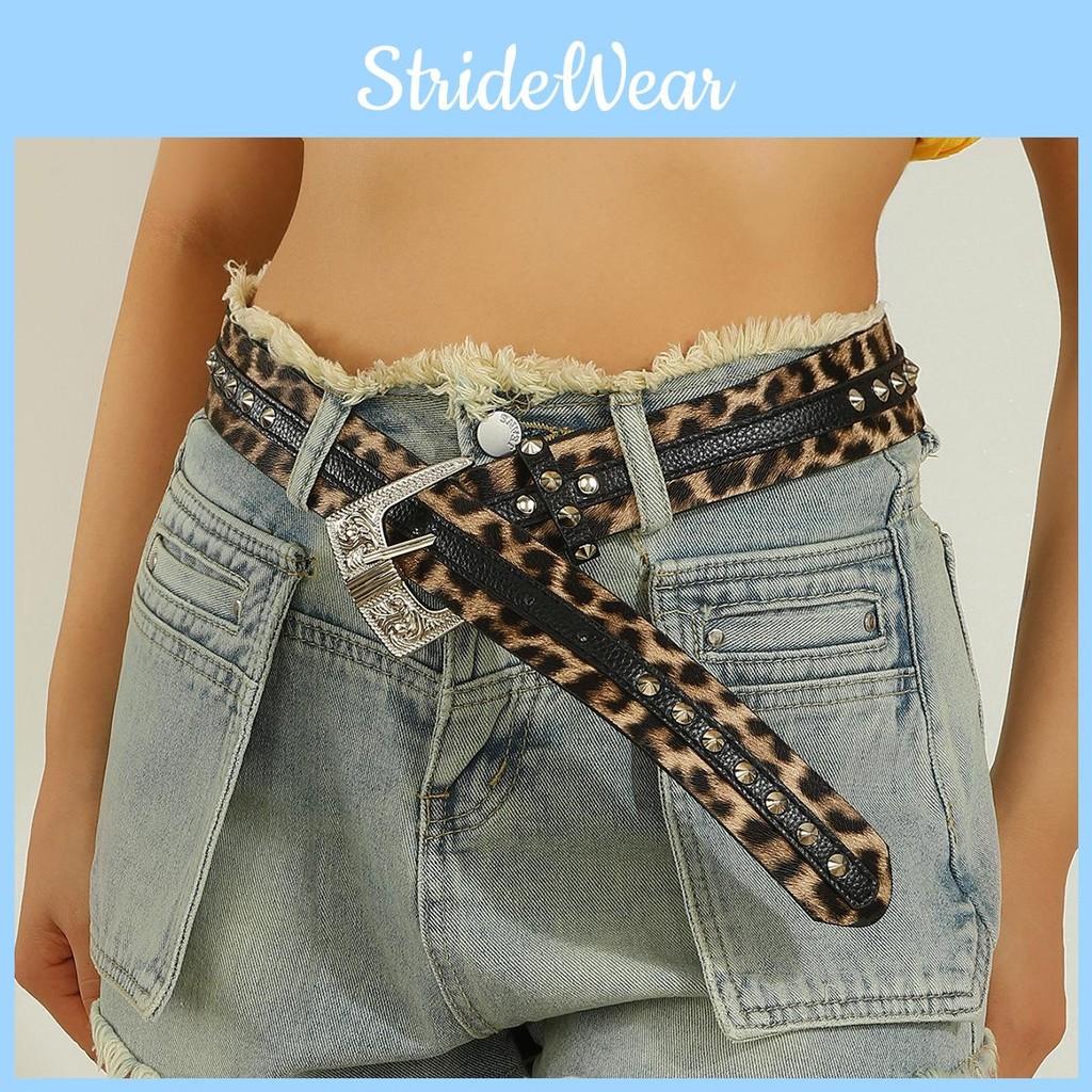 Print Fashion Leopard Pattern Rhinestone Metal Buckle Decoration Women Belt Wide