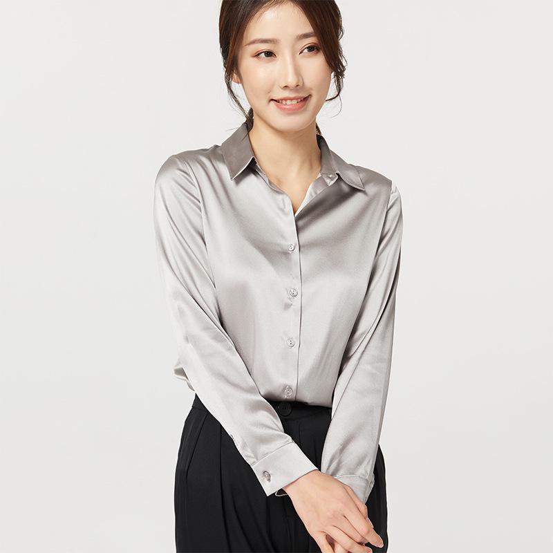 2025 Spring Women's Long Sleeve Real Mulberry Silk Shirt - Loose Fit Satin for Professional Commute
