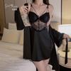 Guiruo Plus Size Pajama Set with Chest Pads & Supportive Straps - Includes Nightdress & Cozy Robe