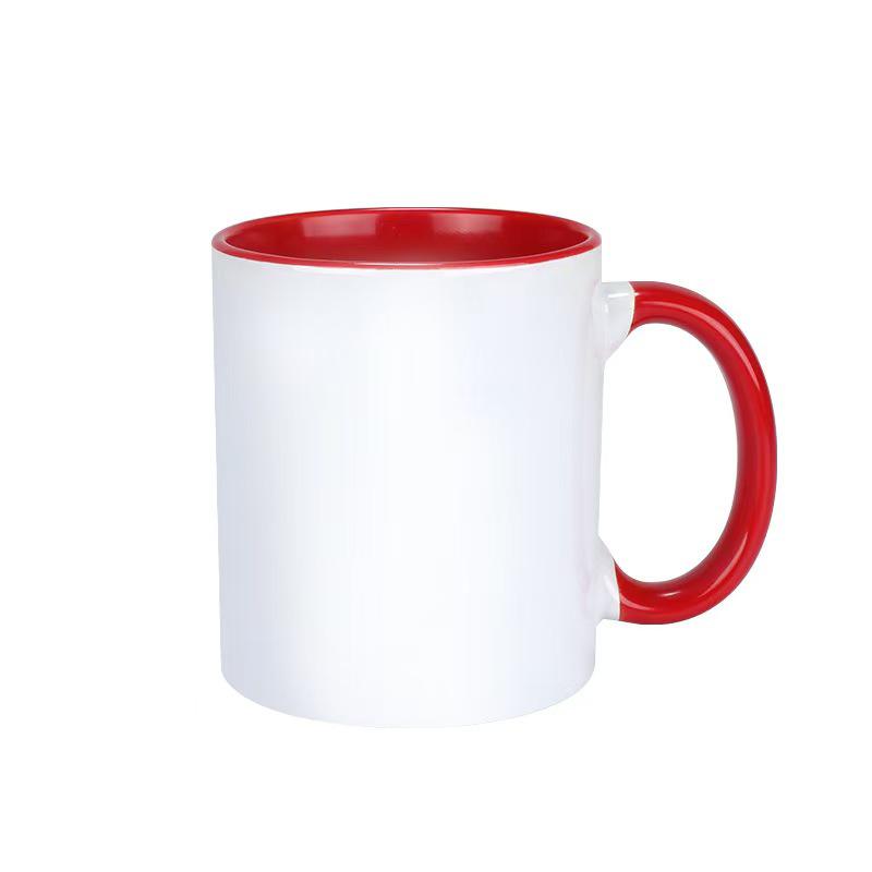 Cană ceramică bicoloră pentru sublimare termică cu mâner colorat interior