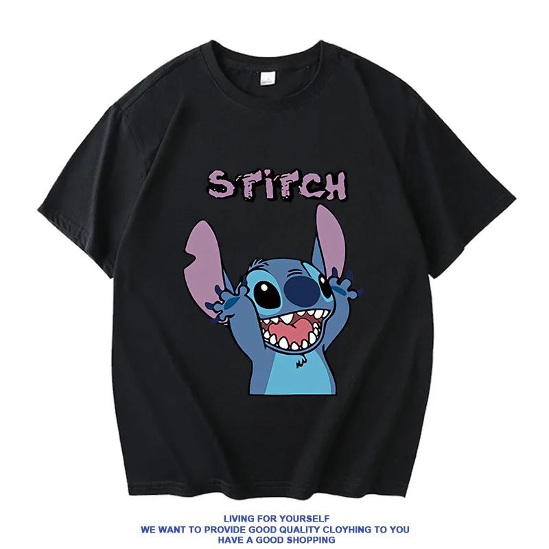 Women's Disney Summer Casual T-shirt with Stitch Design - Loose Fit Short-sleeved Student Top