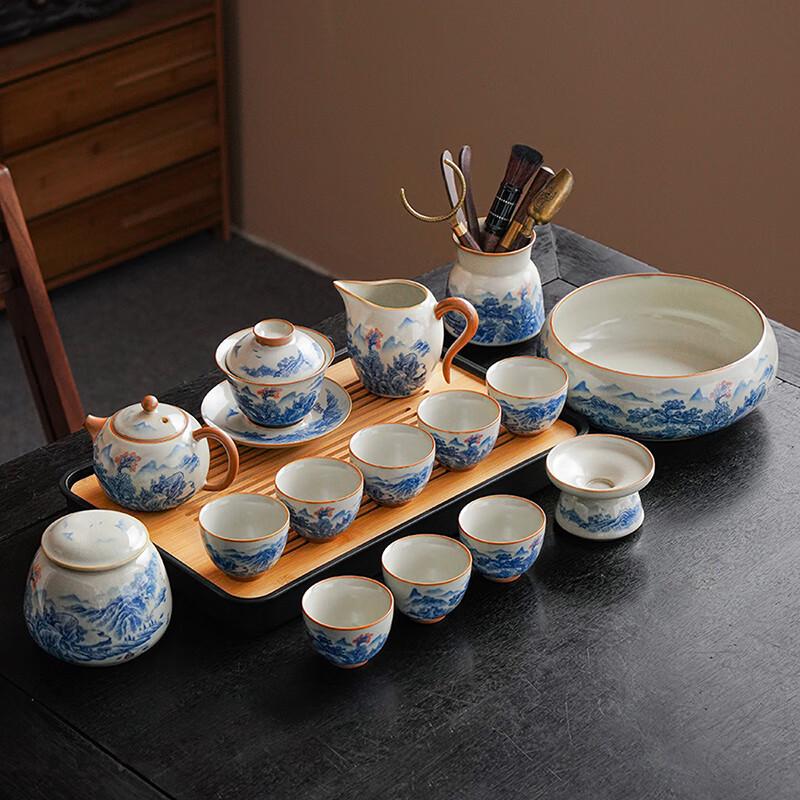 Ru Kiln Mountain Wonderland Xishi Teapot 15-Piece Tea Set