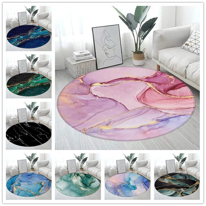Marble Pattern Round Carpet Large Size Area Rugs for Living Room Bedroom Bathroom Soft Children Crawling Play Mat Home Decor