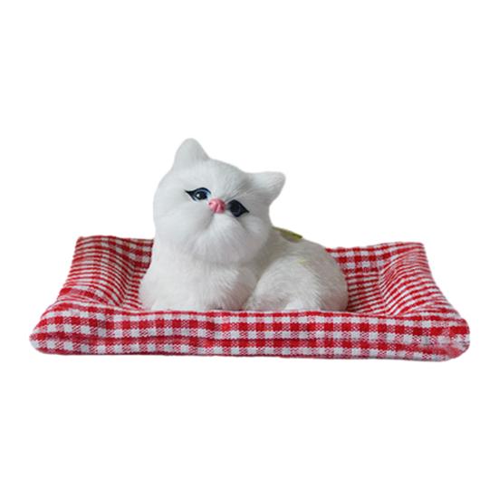 Simulated Cat Toy with Cloth Mat Lifelike Meowing Plush Kitten Model Stuffed Animal Doll Home Office Desktop Decoration Ornament