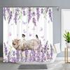 Popular Spring Flower Plant Shower Curtain Pink Cherry Blossom Flowers Butterfly Plant Landscape Bath Curtain Art Bathroom Decor