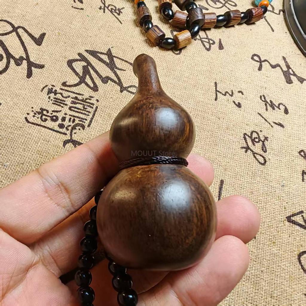 Natural Agarwood Mini Gourd Pendant Hand Carved Vintage Wooden Jewelry for Women Men Spiritual Gift Figurines Accessories