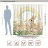1Pc Woods Bunny & Rainbow Shower Curtain - Polyester, Washable, 12 Hooks, 70.8X70.8", Fashion Bathroom Decor