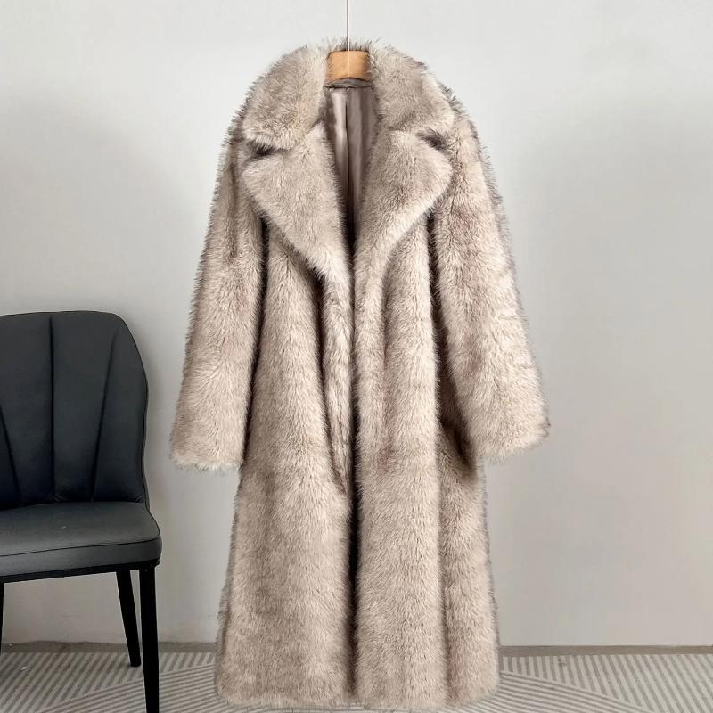 

Autumn and Winter Women s Jacket Extended Imitation Fur Suit Collar Coat Coat Artificial Fur Imitation Coat Women S сірий колір