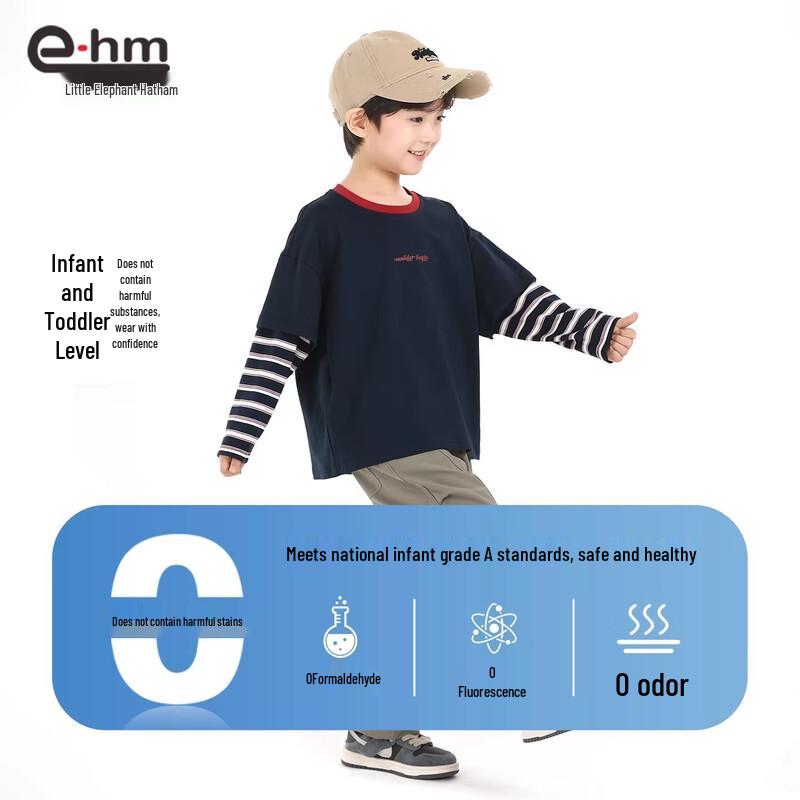 Little Elephant Hamm Boys' Faux Two-Piece Striped Long Sleeve T-Shirt